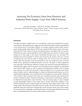 Assessing Net Economic Gains from Domestic and Industrial Water Supply: Cases from NRLP Schemes