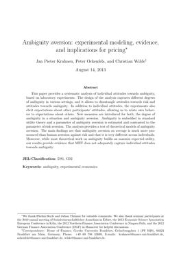 Ambiguity Aversion: Experimental Modeling, Evidence, and Implications for Pricing∗