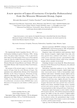 A New Species of Lepas (Crustacea: Cirripedia: Pedunculata) from the Miocene Mizunami Group, Japan