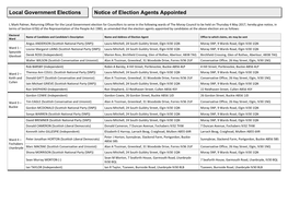 Local Government Elections Notice of Election Agents Appointed