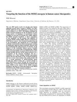 Targeting the Function of the HER2 Oncogene in Human Cancer Therapeutics