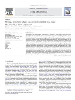 Strategic Importance of Green Water in International Crop Trade