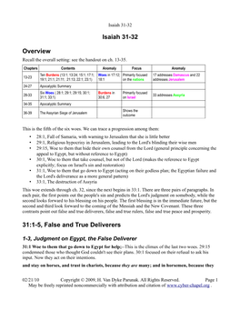 Isaiah 31-32 Overview 31:1-5, False and True Deliverers