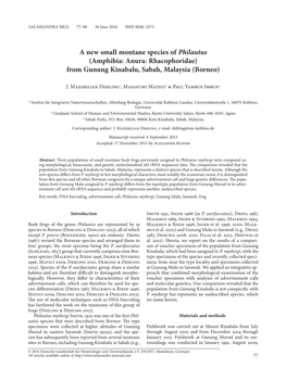 A New Small Montane Species of Philautus (Amphibia: Anura: Rhacophoridae) from Gunung Kinabalu, Sabah, Malaysia (Borneo)