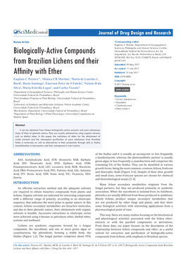 Biologically-Active Compounds from Brazilian Lichens and Their Affinity with Ether