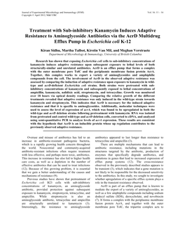 Treatment with Sub-Inhibitory Kanamycin Induces Adaptive Resistance to Aminoglycoside Antibiotics Via the Acrd Multidrug Efflux Pump in Escherichia Coli K-12