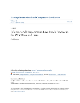 Palestine and Humanitarian Law: Israeli Practice in the West Bank and Gaza Carol Bisharat