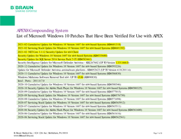 APEX® Compounding System List of Microsoft Windows 10 Patches That Have Been Verified for Use with APEX