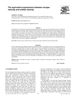 The Equivalent Expressions Between Escape Velocity and Orbital Velocity