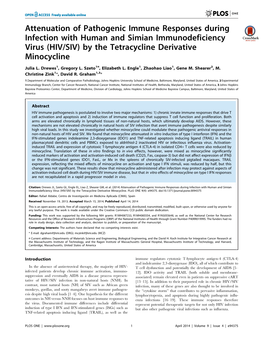 Attenuation of Pathogenic Immune Responses During Infection with Human and Simian Immunodeficiency Virus (HIV/SIV) by the Tetracycline Derivative Minocycline