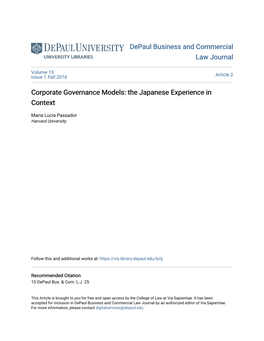 Corporate Governance Models: the Japanese Experience in Context