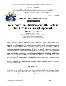 Web Query Classification and URL Ranking Based on Click Through Approach