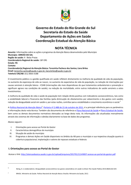 Governo Do Estado Do Rio Grande Do Sul Secretaria Do Estado Da Saúde Departamento De Ações Em Saúde Coordenação Estadual Da Atenção Básica