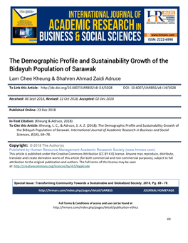 The Demographic Profile and Sustainability Growth of the Bidayuh Population of Sarawak