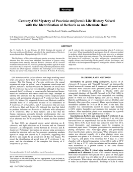 Century-Old Mystery of Puccinia Striiformis Life History Solved with the Identification of Berberis As an Alternate Host