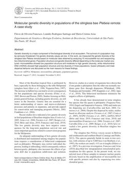 Molecular Genetic Diversity in Populations of the Stingless Bee Plebeia Remota: a Case Study