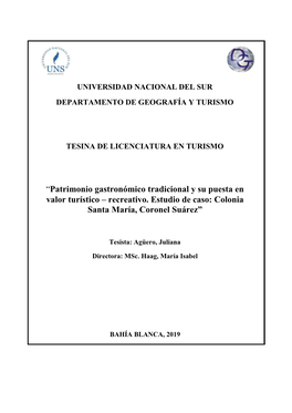 “Patrimonio Gastronómico Tradicional Y Su Puesta En Valor Turístico – Recreativo