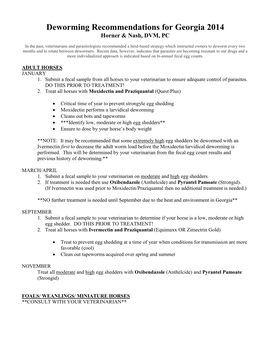 Deworming Recommendations for Georgia 2014 Horner & Nash, DVM, PC