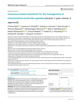 Consensus-Based Statements for the Management of Mitochondrial Stroke-Like Episodes[Version 1; Peer Review: 2 Approved]