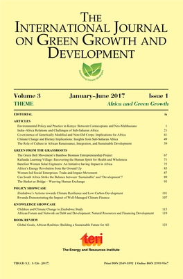 International Journal on Green Growth and Development Is an Effort to Stir a EDITORIAL Ix Debate Around Emerging ‘Green Growth’ Concepts