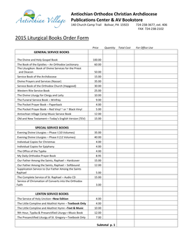 2015 Liturgical Books Order Form