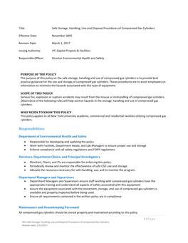 Safe Storage, Handling, Use and Disposal Procedures of Compressed Gas Cylinders