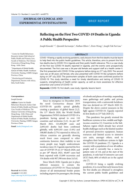 Reflecting on the First Two COVID-19 Deaths in Uganda: a Public Health Perspective