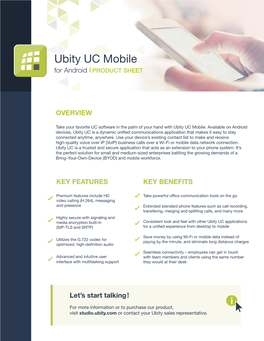 Ubity UC Mobile for Android I PRODUCT SHEET