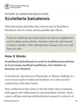 Scutellaria Baicalensis | Memorial Sloan Kettering Cancer Center