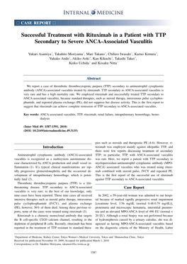 Successful Treatment with Rituximab in a Patient with TTP Secondary to Severe ANCA-Associated Vasculitis