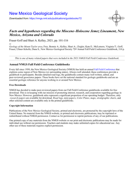 Facts and Hypotheses Regarding the Miocene–Holocene Jemez Lineament, New Mexico, Arizona and Colorado Fraser Goff and Shari A
