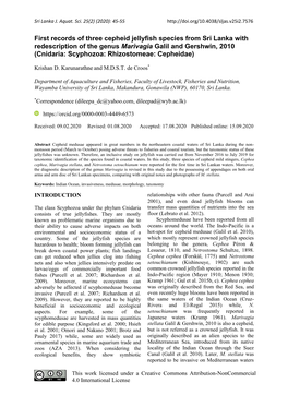 First Records of Three Cepheid Jellyfish Species from Sri Lanka With