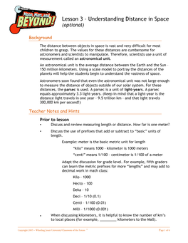 Lesson 3 – Understanding Distance in Space (Optional)