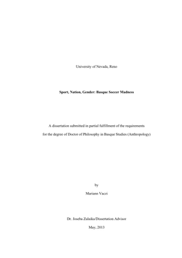 Basque Soccer Madness a Dissertation Submitted in Partial