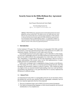 Security Issues in the Diffie-Hellman Key Agreement Protocol