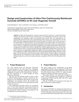 Design and Construction of Ultra-Thin Continuously Reinforced Concrete (UTCRC) on N1 Near Hugenote Tunnell