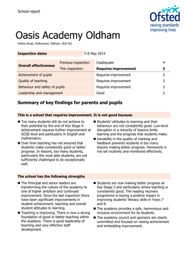 Oasis Academy Oldham Hollins Road, Hollinwood, Oldham, OL8 4JZ