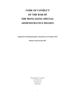 Code of Conduct of the Bar of the Hong Kong Special Administrative Region