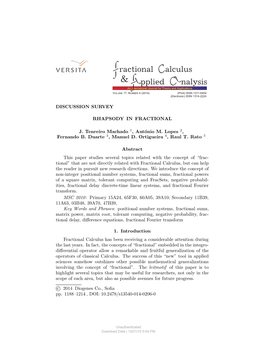 DISCUSSION SURVEY RHAPSODY in FRACTIONAL J. Tenreiro