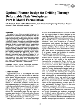 Optimal Fixture Design for Drilling Through Deformable Plate Workpieces Part I: Model Formulation