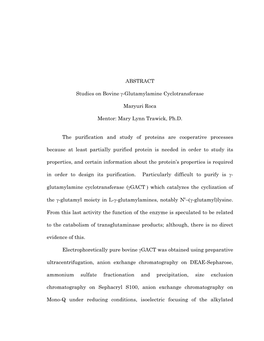 ABSTRACT Studies on Bovine Γ-Glutamylamine Cyclotransferase