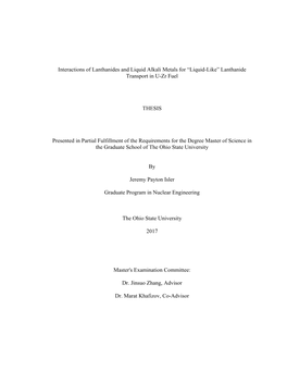 Interactions of Lanthanides and Liquid Alkali Metals for “Liquid-Like” Lanthanide Transport in U-Zr Fuel