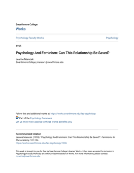 Psychology and Feminism: Can This Relationship Be Saved?