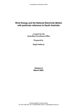 Wind Energy and the National Electricity Market with Particular Reference to South Australia