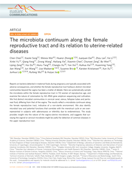 The Microbiota Continuum Along the Female Reproductive Tract and Its Relation to Uterine-Related Diseases