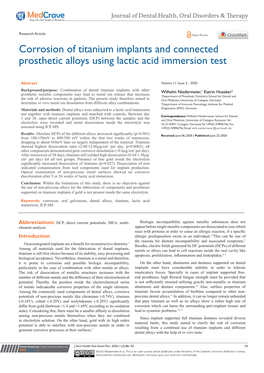 Corrosion of Titanium Implants and Connected Prosthetic Alloys Using Lactic Acid Immersion Test