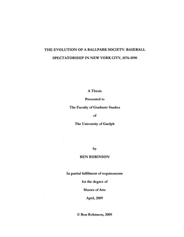 Baseball Spectatorship in New York City, 1876-1890 A