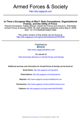 Is There a European Way of War?: Role Conceptions, Organizational Frames, and the Utility of Force Pascal Vennesson, Fabian Breuer, Chiara De Franco and Ursula C