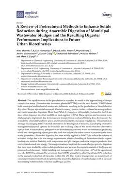 A Review of Pretreatment Methods to Enhance Solids Reduction During