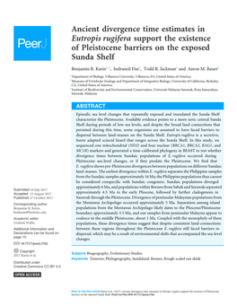 Ancient Divergence Time Estimates in Eutropis Rugifera Support the Existence of Pleistocene Barriers on the Exposed Sunda Shelf